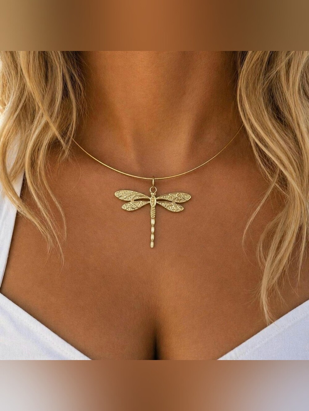 Gold Dragonfly Wire Choker Necklace